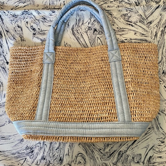 EUC MZ Wallace Small Raffia Tote in Chambray - Picture 2 of 3